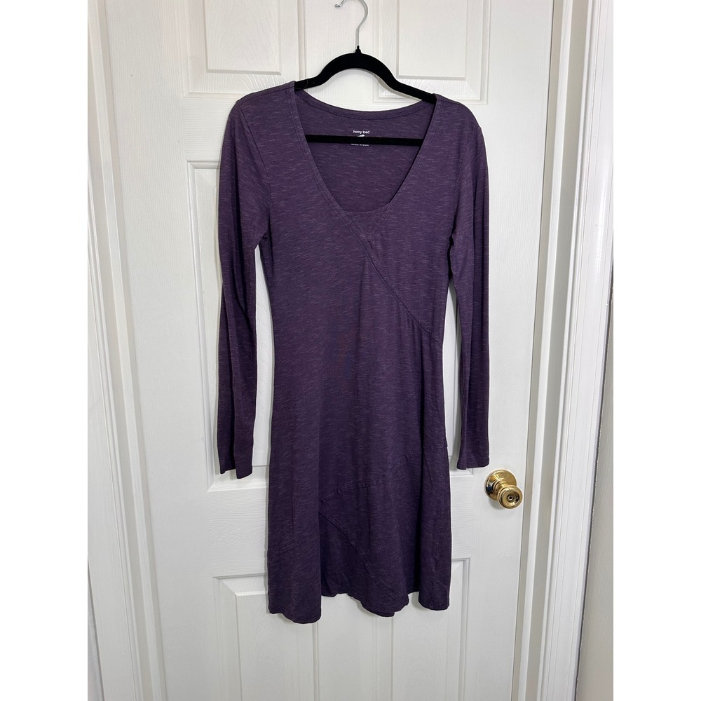 Horny Toad Womens‎ Purple V-Neck Long Sleeve Asymmetrical Seam Knit Dress XS